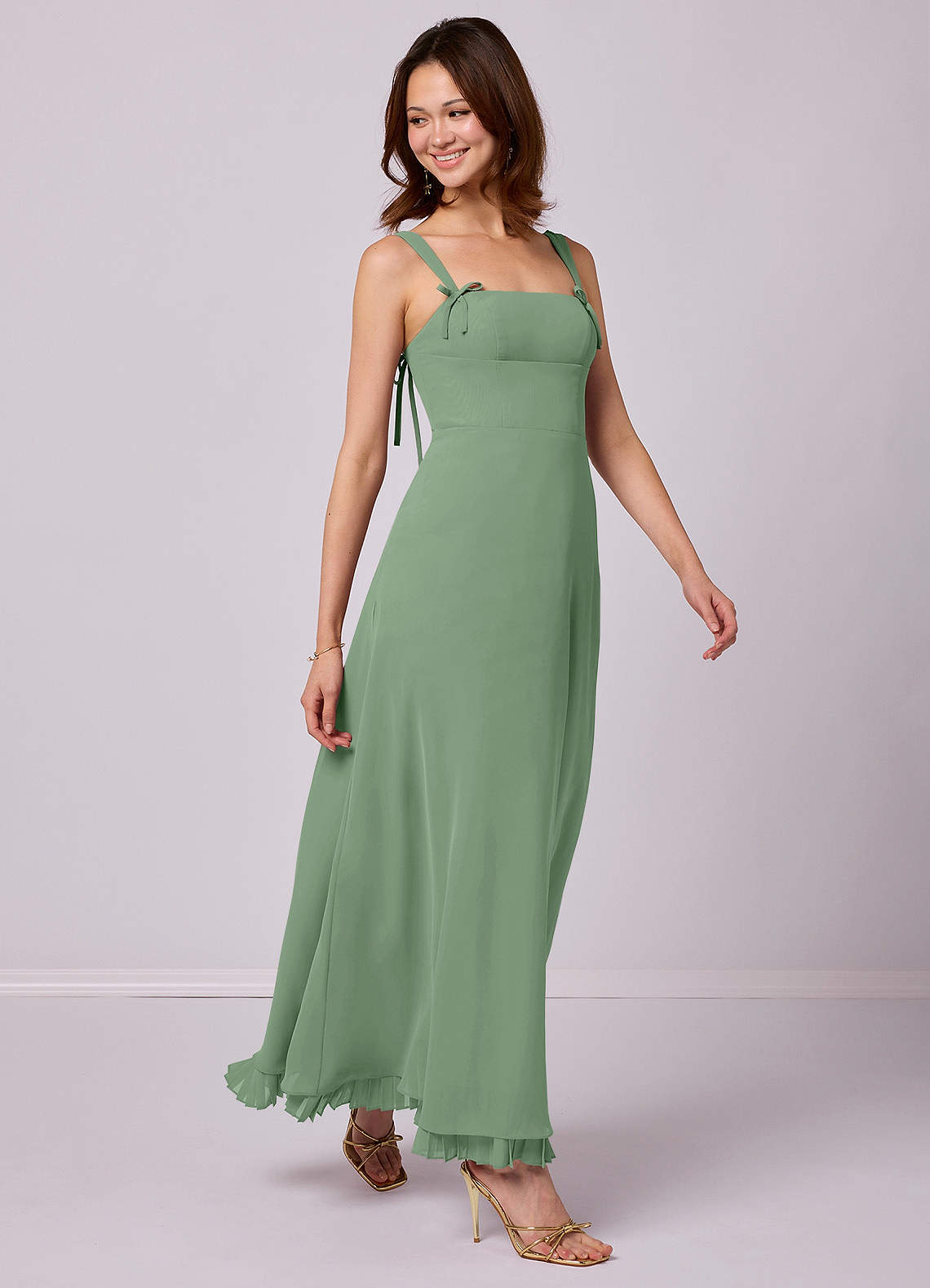 Barbie ♥ Azazie Brautjungfernkleider A-Linie Plissee Chiffon Kleid Matcha image1