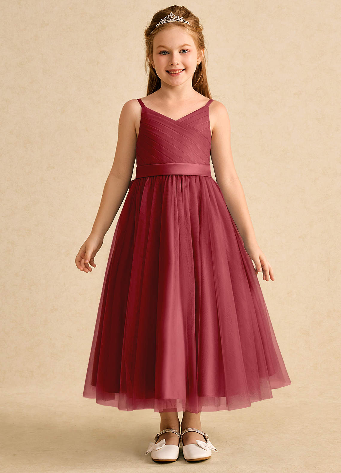 Azazie Patootie vestidos de niña de las flores Vestido de Granada de Tul de Corte En A con Tirante Espagueti image1