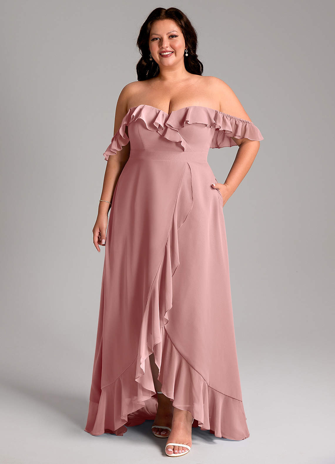 Azazie Lyra Bridesmaid Dresses Dusty Rose A-Line Chiffon Convertible Dress image1