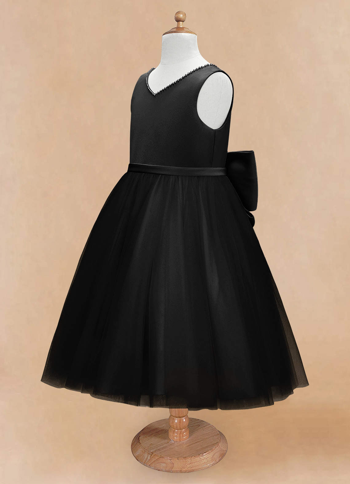 Azazie Sarina Vestidos de florista Vestido Preto de Tule de Linha A com Arco image7