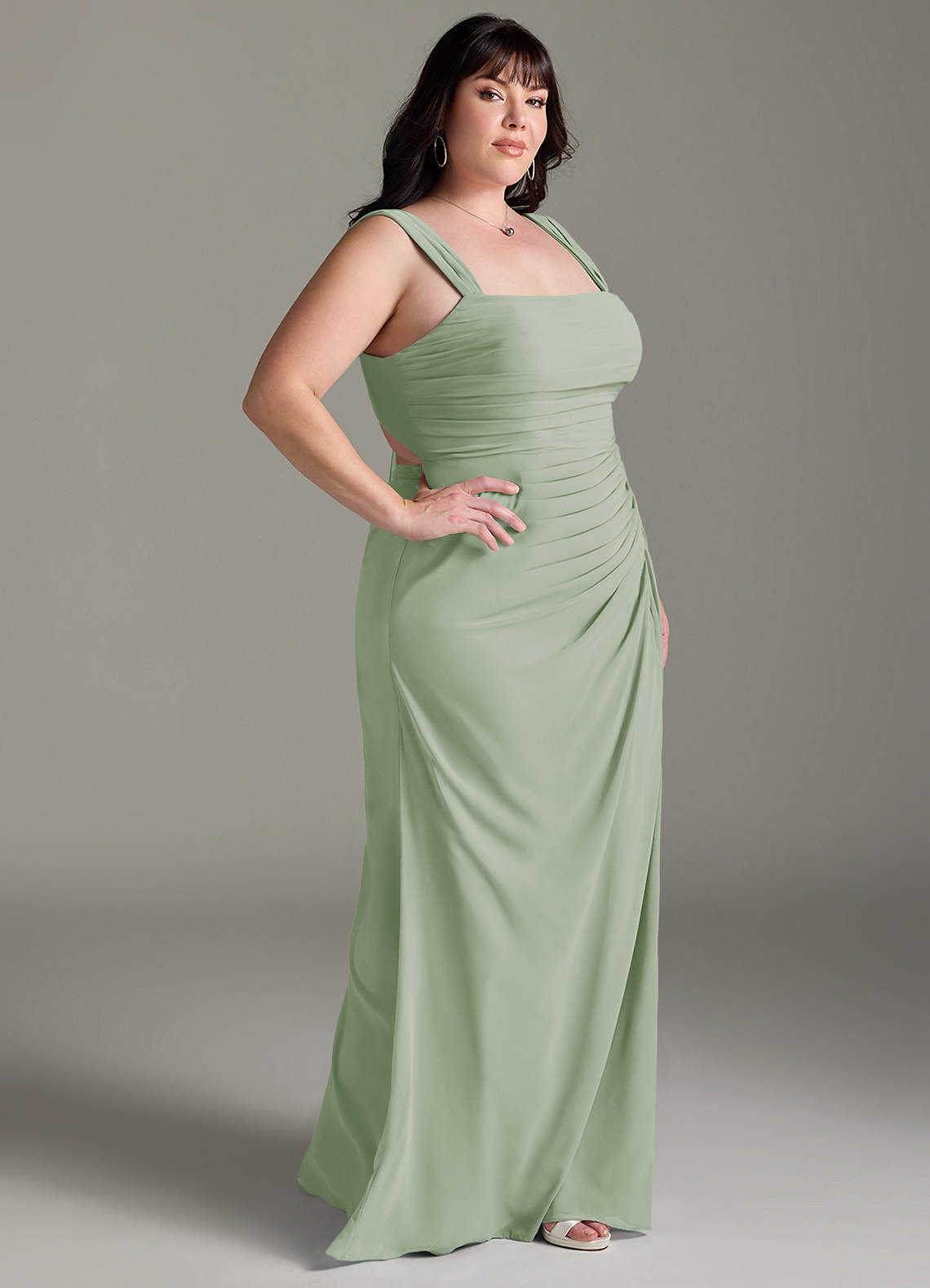 Azazie Jesaphine Bridesmaid Dresses Dusty Sage Sheath Bow Chiffon Dress image9