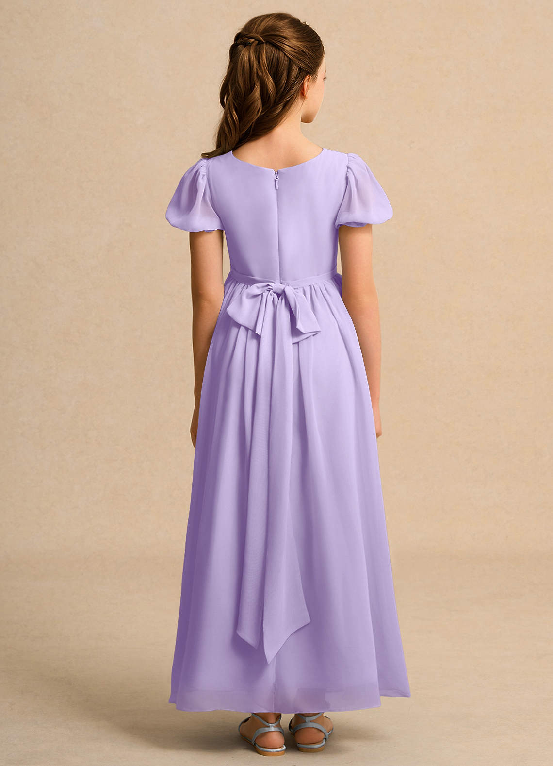 Azazie Joss Flower Girl Dresses Lilac A-Line with Sleeves Chiffon Dress image9
