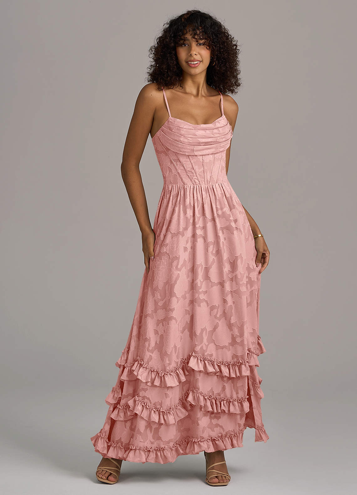 Azazie Lettie Vestidos de damas de honor Vestido de Rosetón de Devorado Floral de Corte en A con Corsé image1