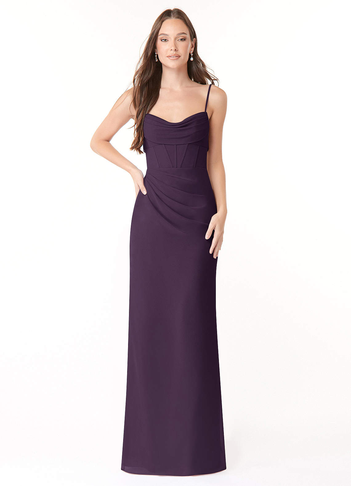 Azazie Mai Brautjungfernkleider Etui Plissee Chiffon Kleid Pflaume image1