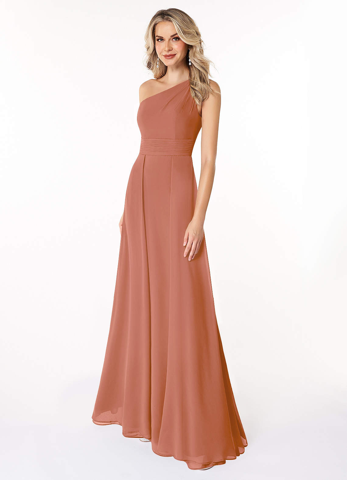 Azazie Dallas Robes de demoiselle d'honneur Robe Trapèze en Mousseline de soie Ue épaule Mai Tai image1