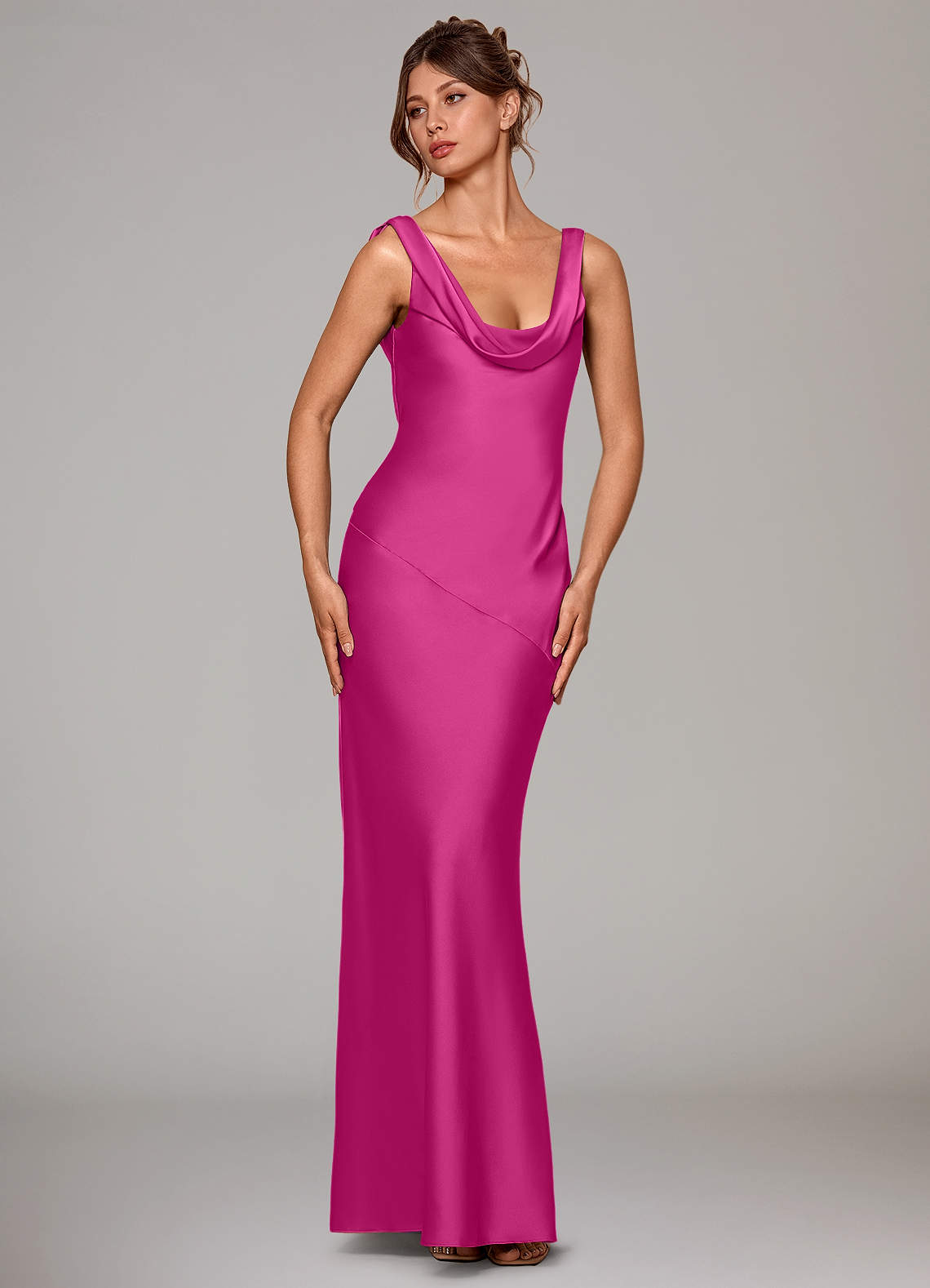 Azazie Rylina Bridesmaid Dresses Fuchsia Mermaid Stretch Satin Dress image2