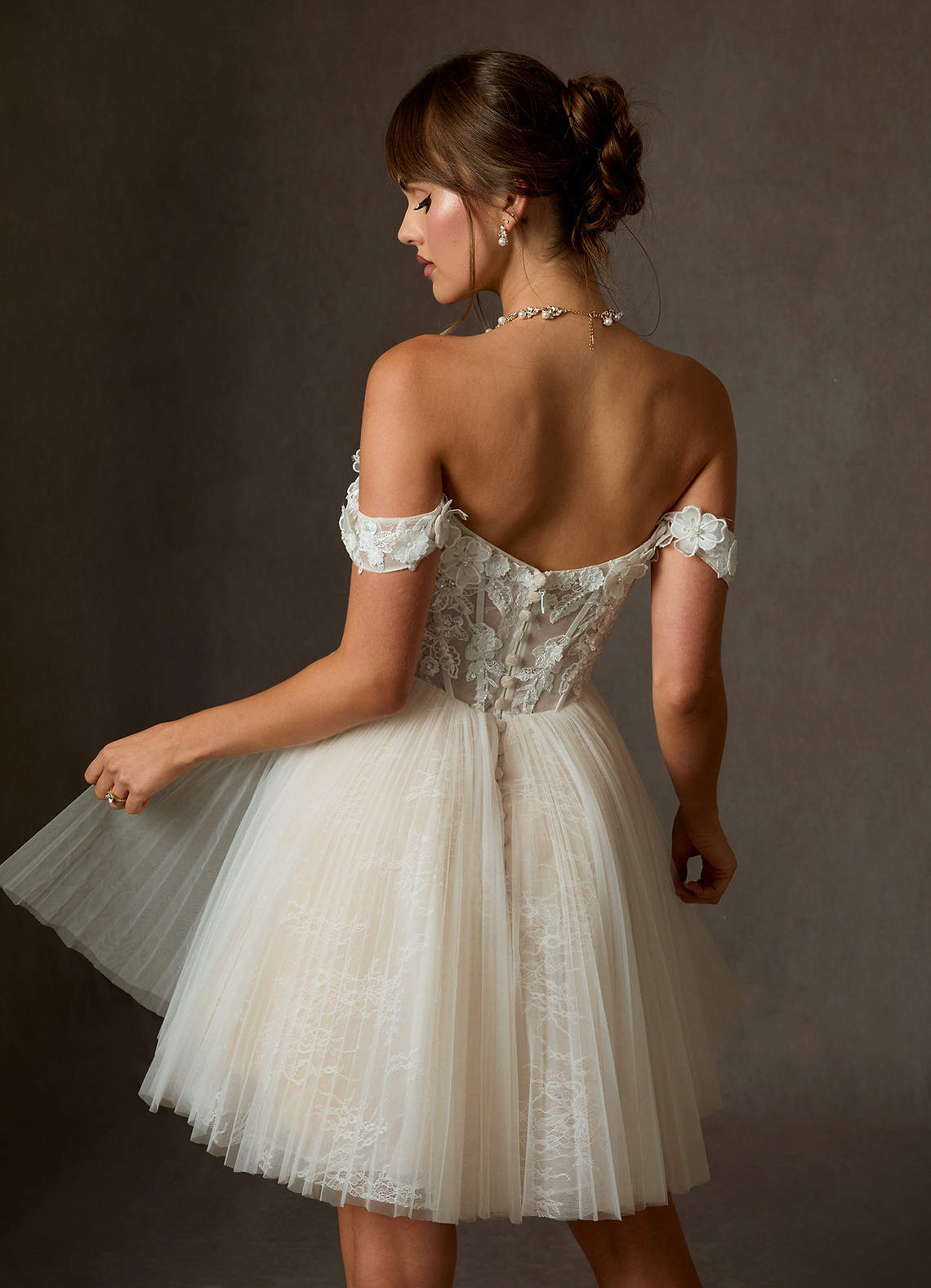 Azazie Sorel Trouwjurken Jurk van Kant met Baljurk Off the Shoulder Diamant Wit Champagne image2