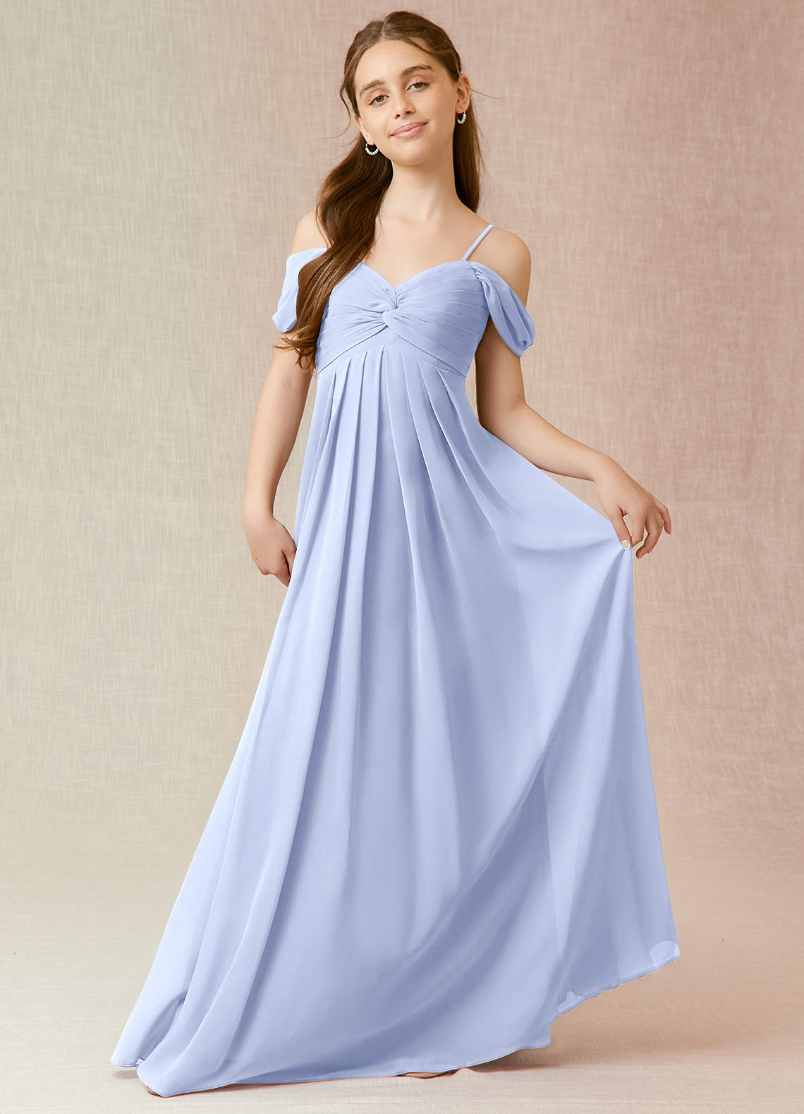 Azazie Kaitlynn Junior Ice A-Line Off the Shoulder Chiffon Dress image1