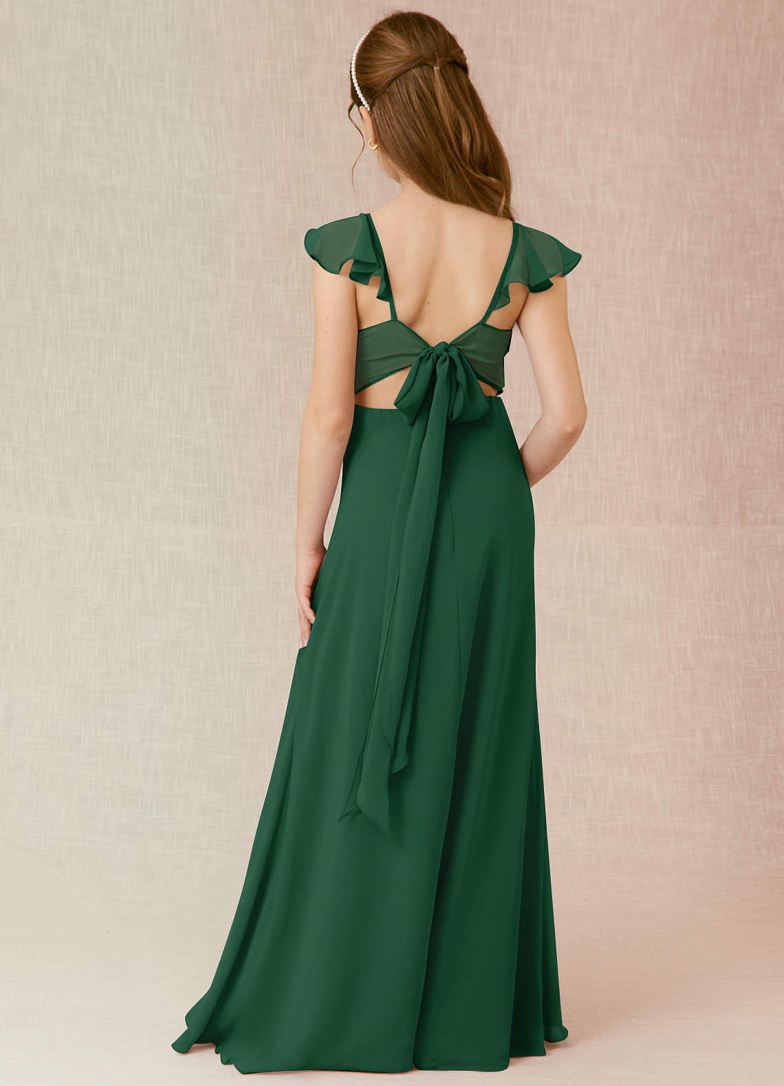 Azazie Everett Junior Vestido de Verde Oscuro de Gasa de Corte En A image1