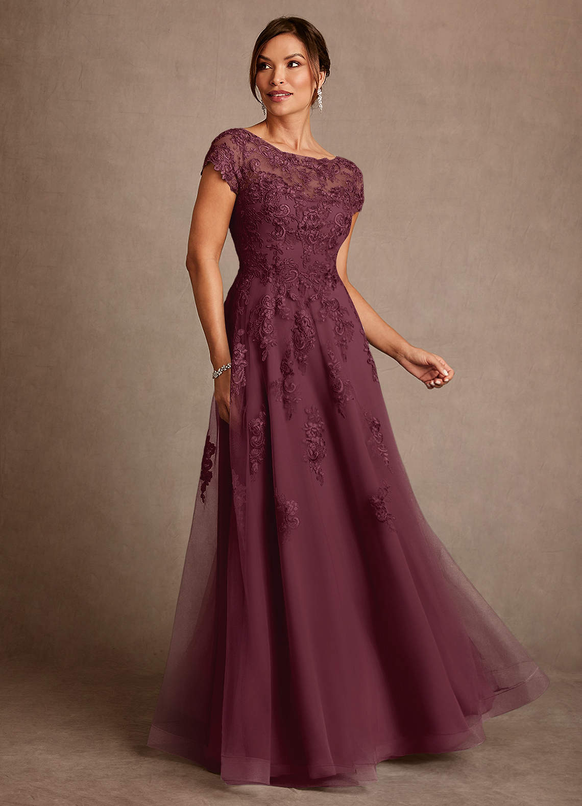 Azazie Jalinda Mother of the Bride Dresses Cabernet A-Line Lace Chiffon Dress image1