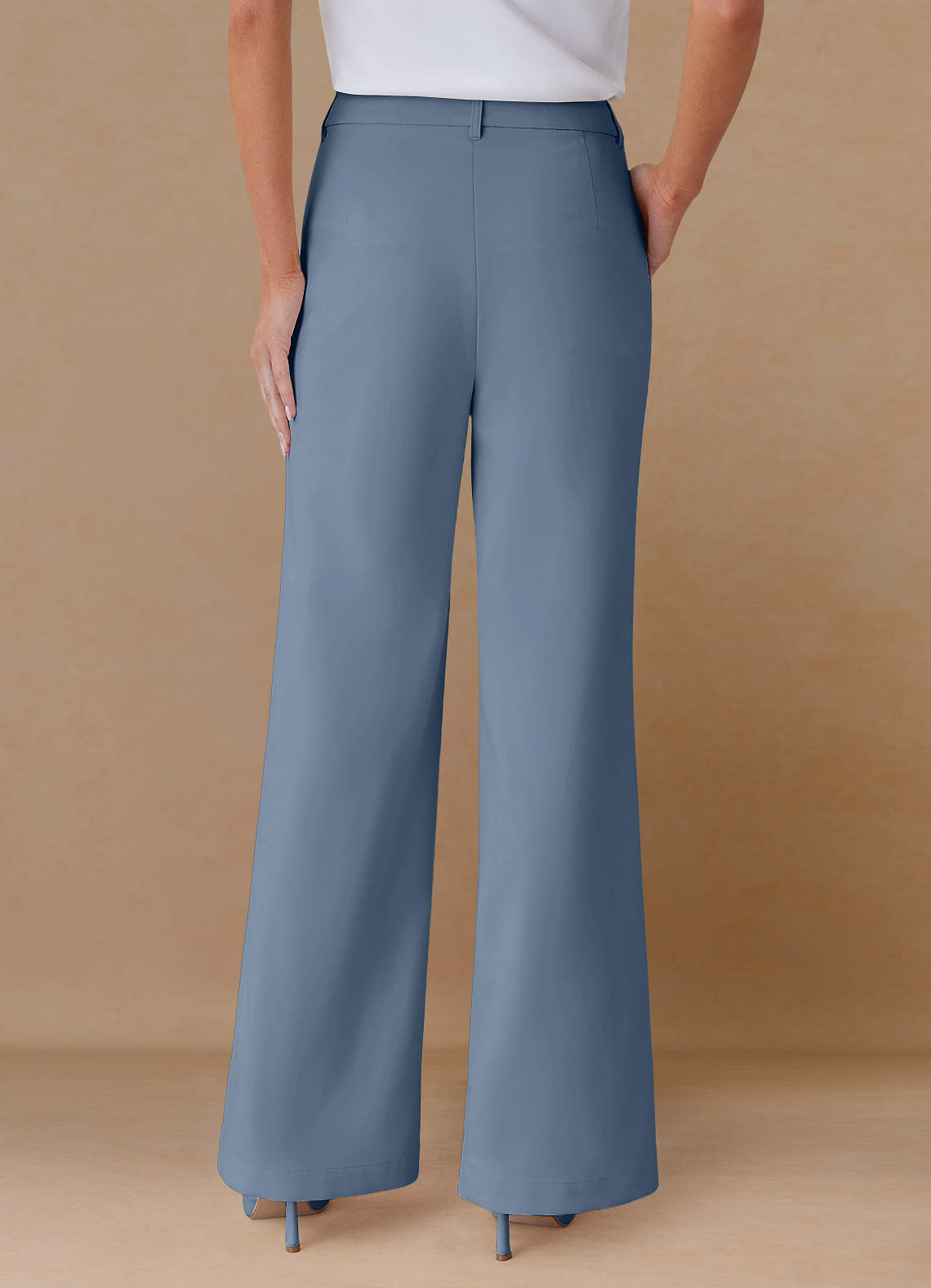 front Marina Bleu Poussiéreux Pantalon droit en tissu raffiné