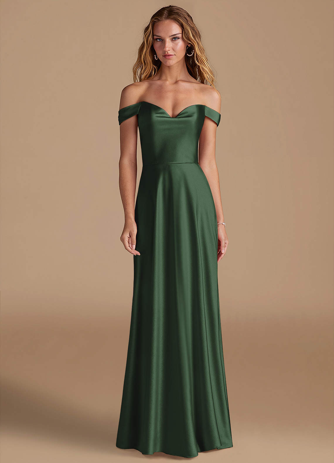 Azazie Jackalin Bridesmaid Dresses Eucalyptus A-Line Off the Shoulder Metallic Satin Convertible Dress image1