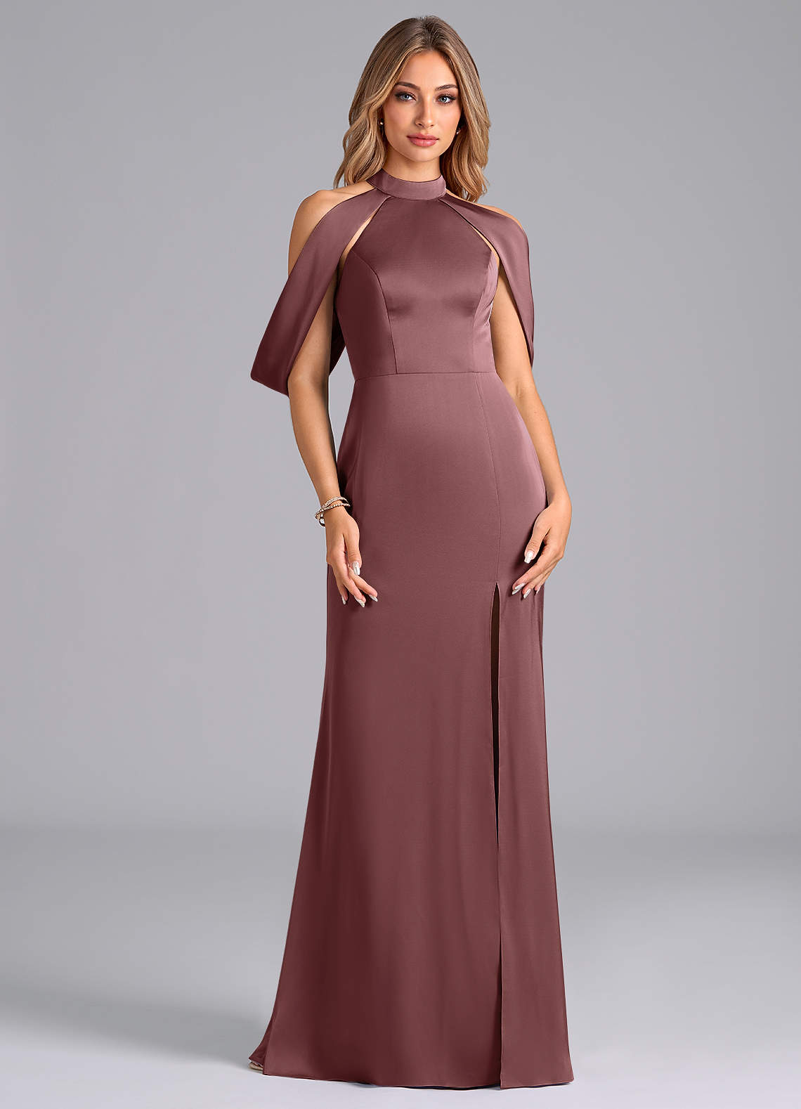 Azazie Bonny Bridesmaid Dresses Vintage Mauve Mermaid Off the Shoulder Stretch Satin Dress image1