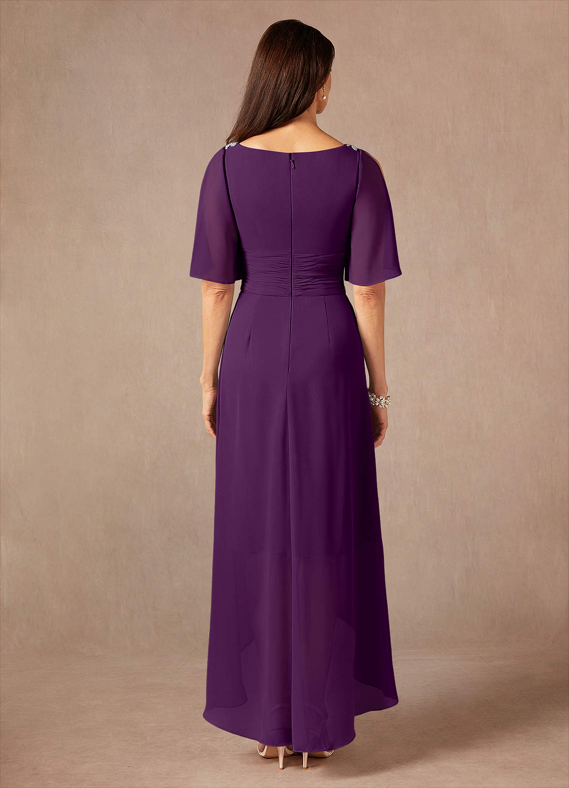 Azazie Pascual Mother of the Bride Dresses Grape A-Line Pleated Chiffon Dress image3