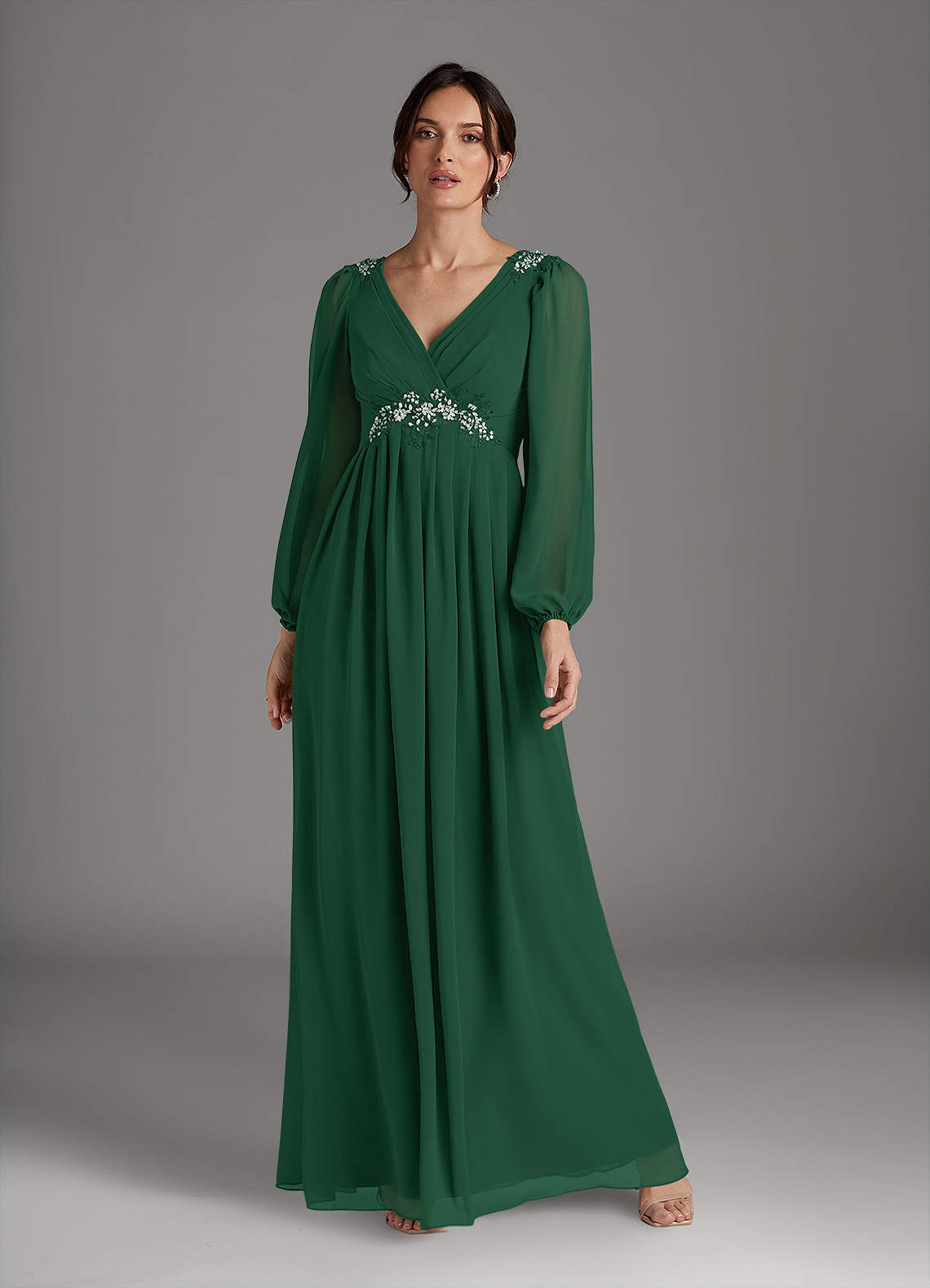 Azazie Gypsy Mother of the Bride Dresses Dark Green A-Line V-Neck Sequins Chiffon Dress image2