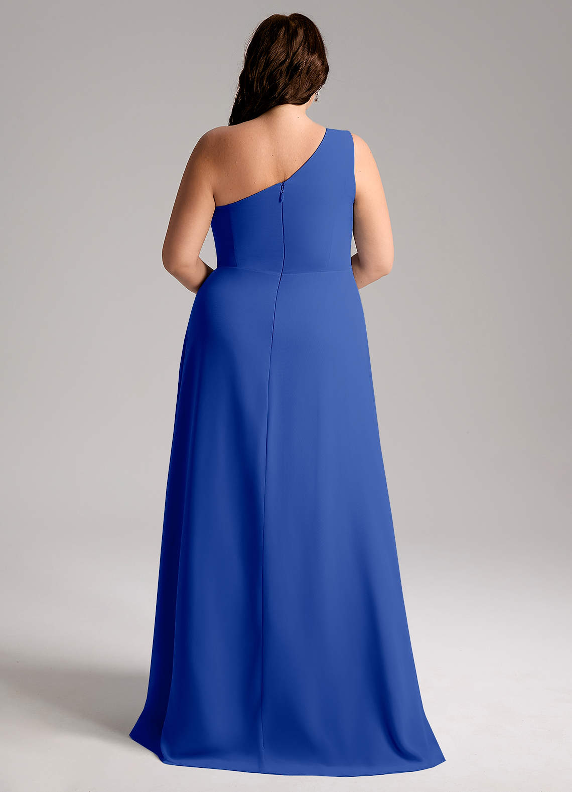 Azazie Brooke Vestidos de damas de honor Vestido de Azul Real de Gasa de Corte en A con Hombro unilateral image9