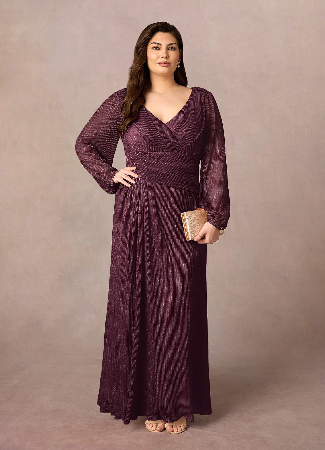 Upstudio Winslow Mother of the Bride Dresses Mulberry A-Line V-Neck Pleated Metallic Mesh Dress image7