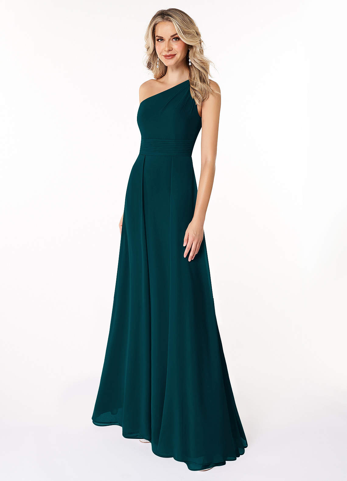 Azazie Dallas Brautjungfernkleider A-Linie One-Shoulder Chiffon Kleid Kiefer image1