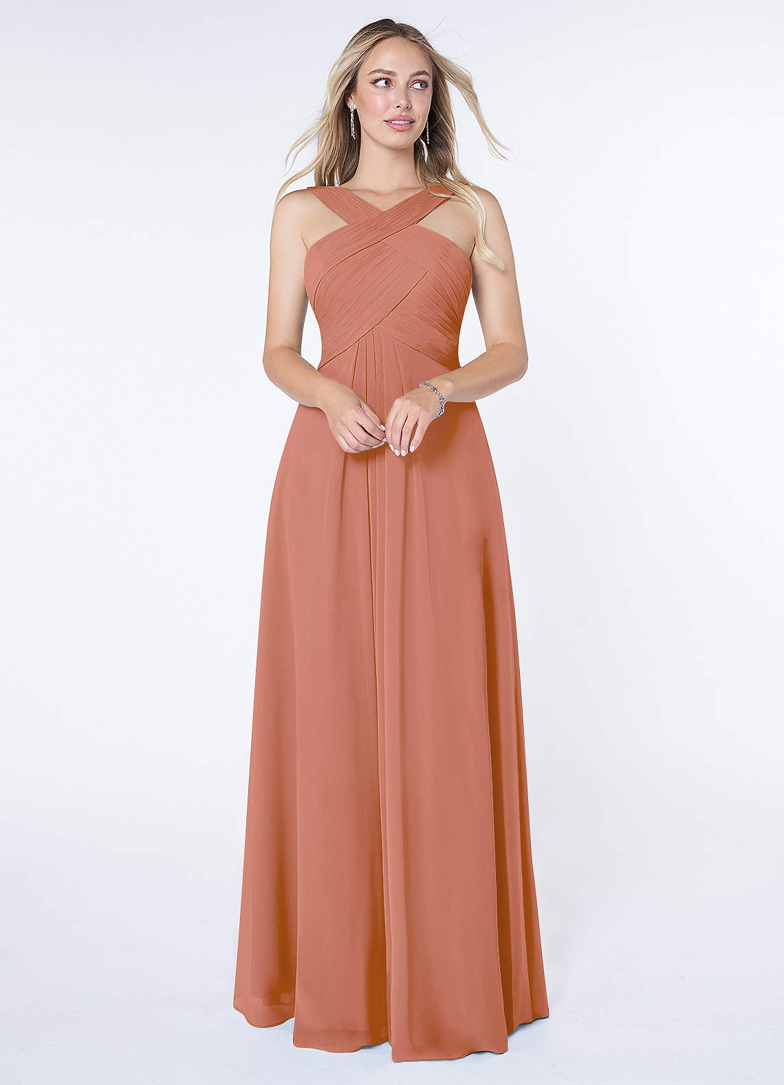 Azazie Kaleigh Bridesmaid Dresses MAI TAI A-Line Pleated Chiffon Dress image1