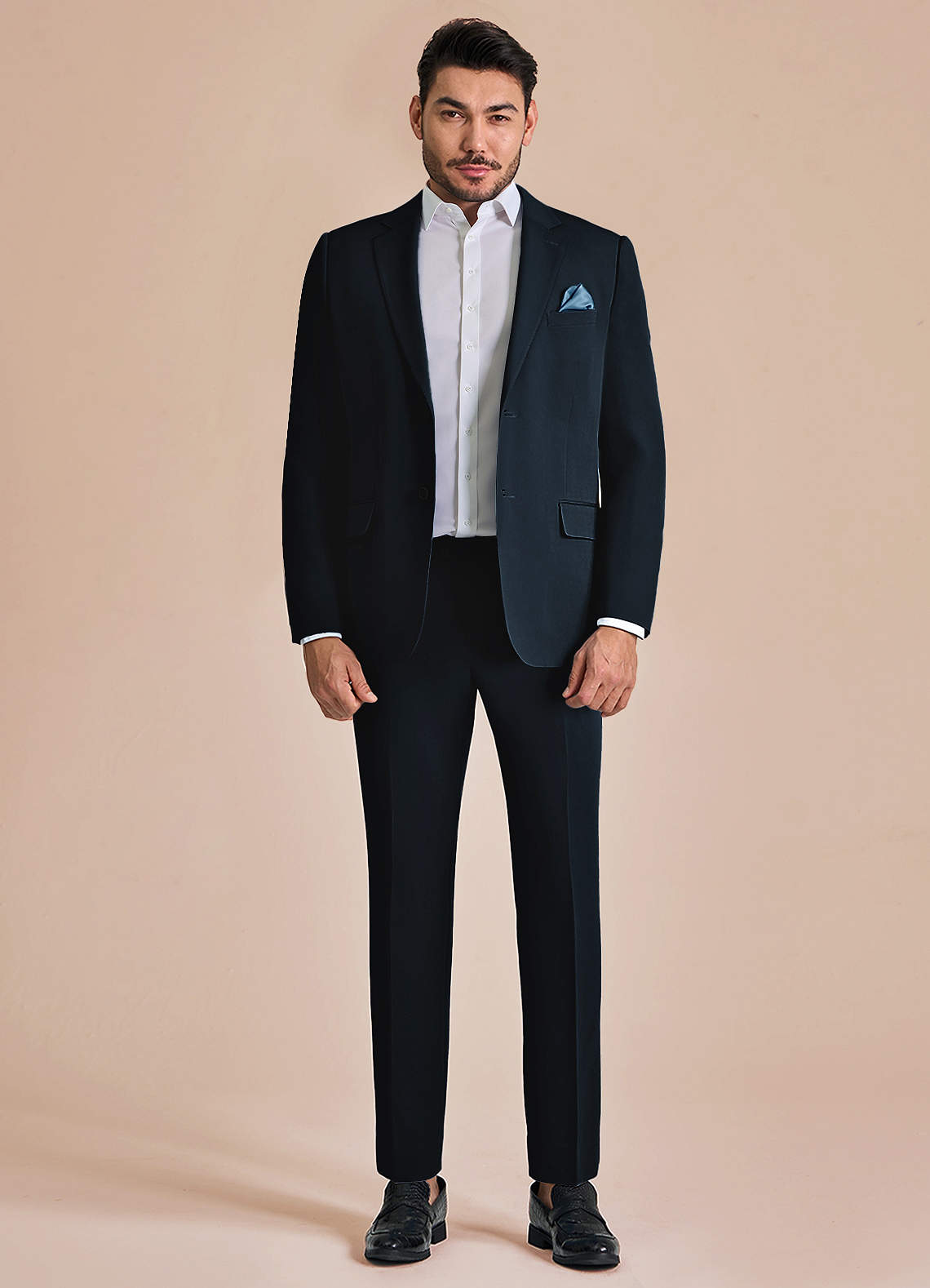 front James Navy Blue Structured Stretch Suit