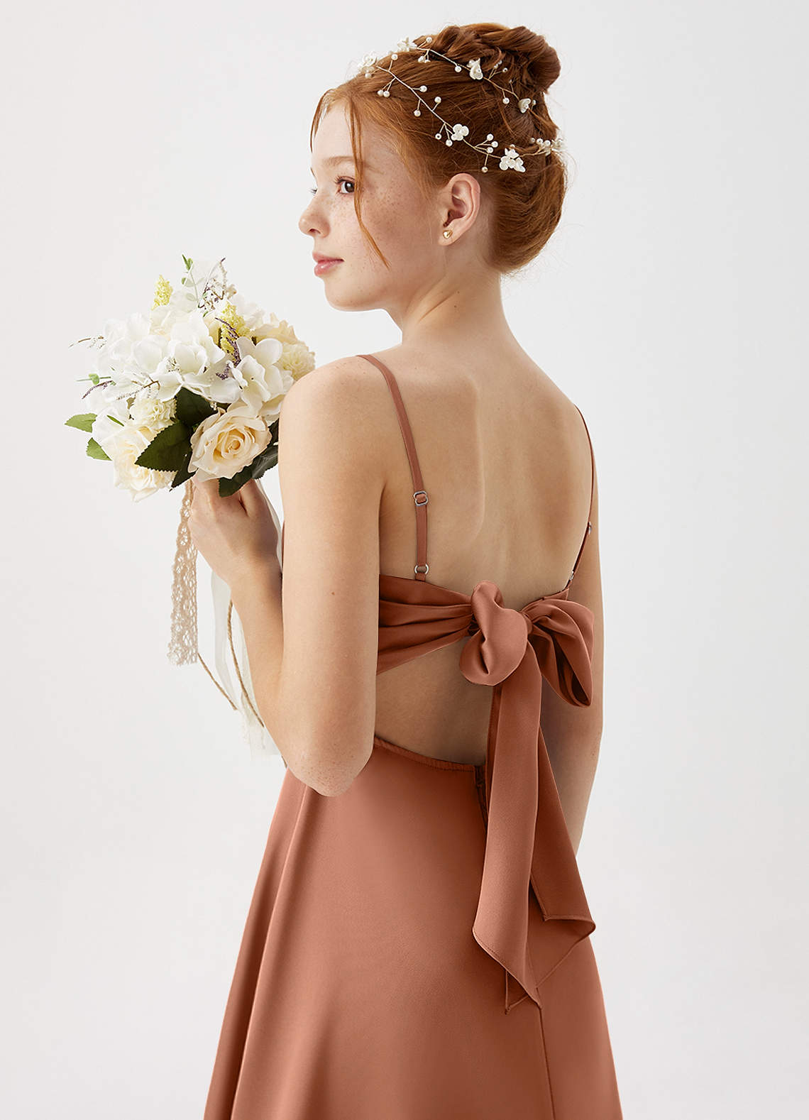 Azazie Shale Junior Bronzer A-Line Stretch Satin Dress image1