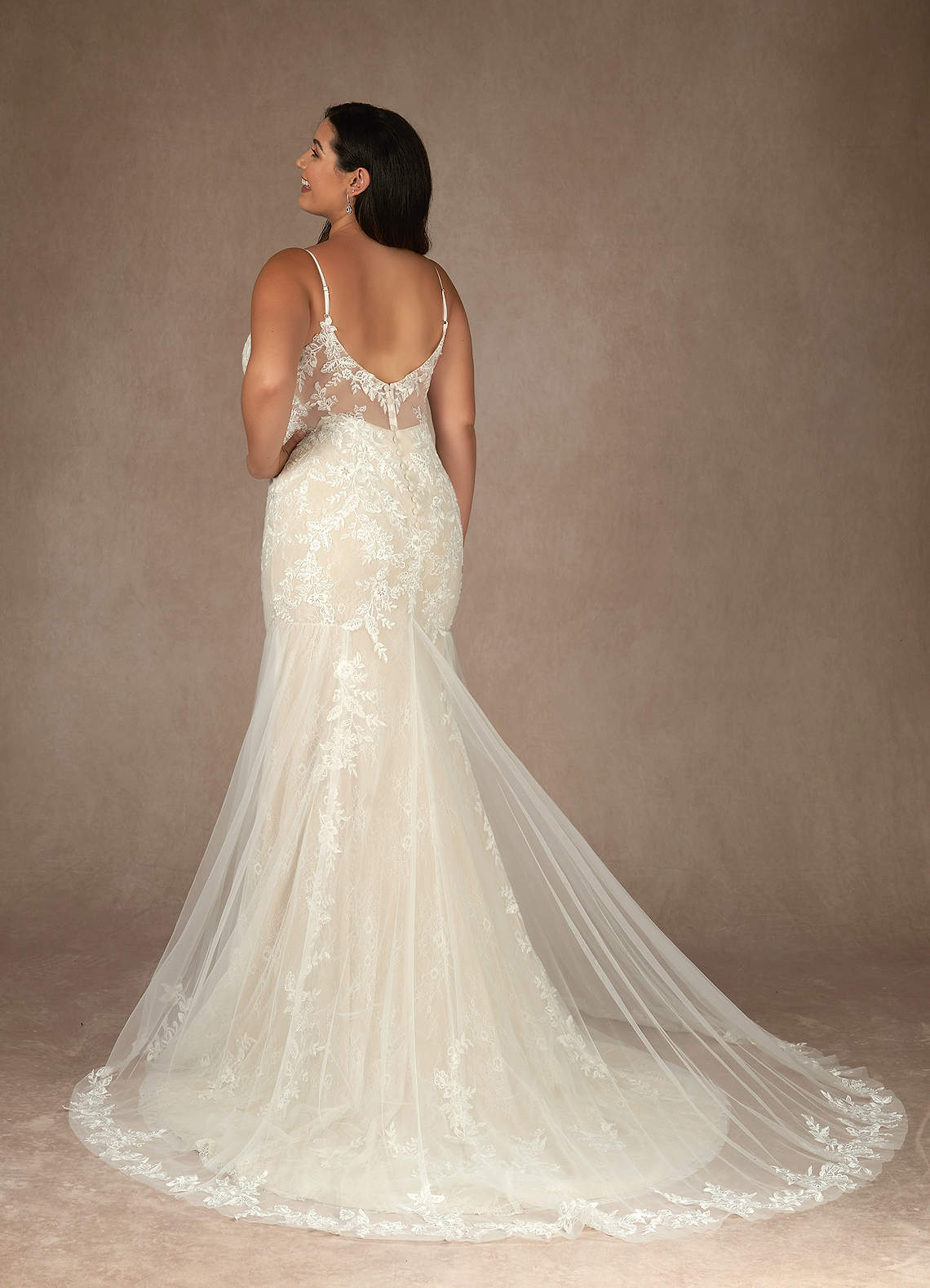 Azazie Leonie Vestidos de novia Vestido de Blanco Diamante Champán de Tul de Corte Sirena con Lentejuelas Cuello V image20