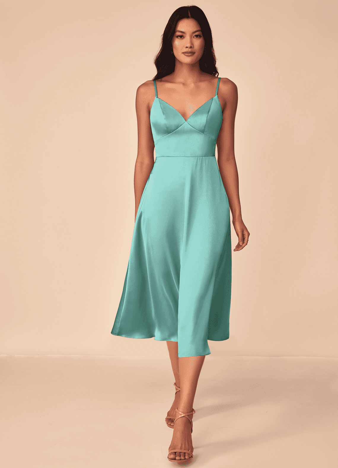 Azazie Dottie Bridesmaid Dresses Aqua A-Line Stretch Satin Dress image1