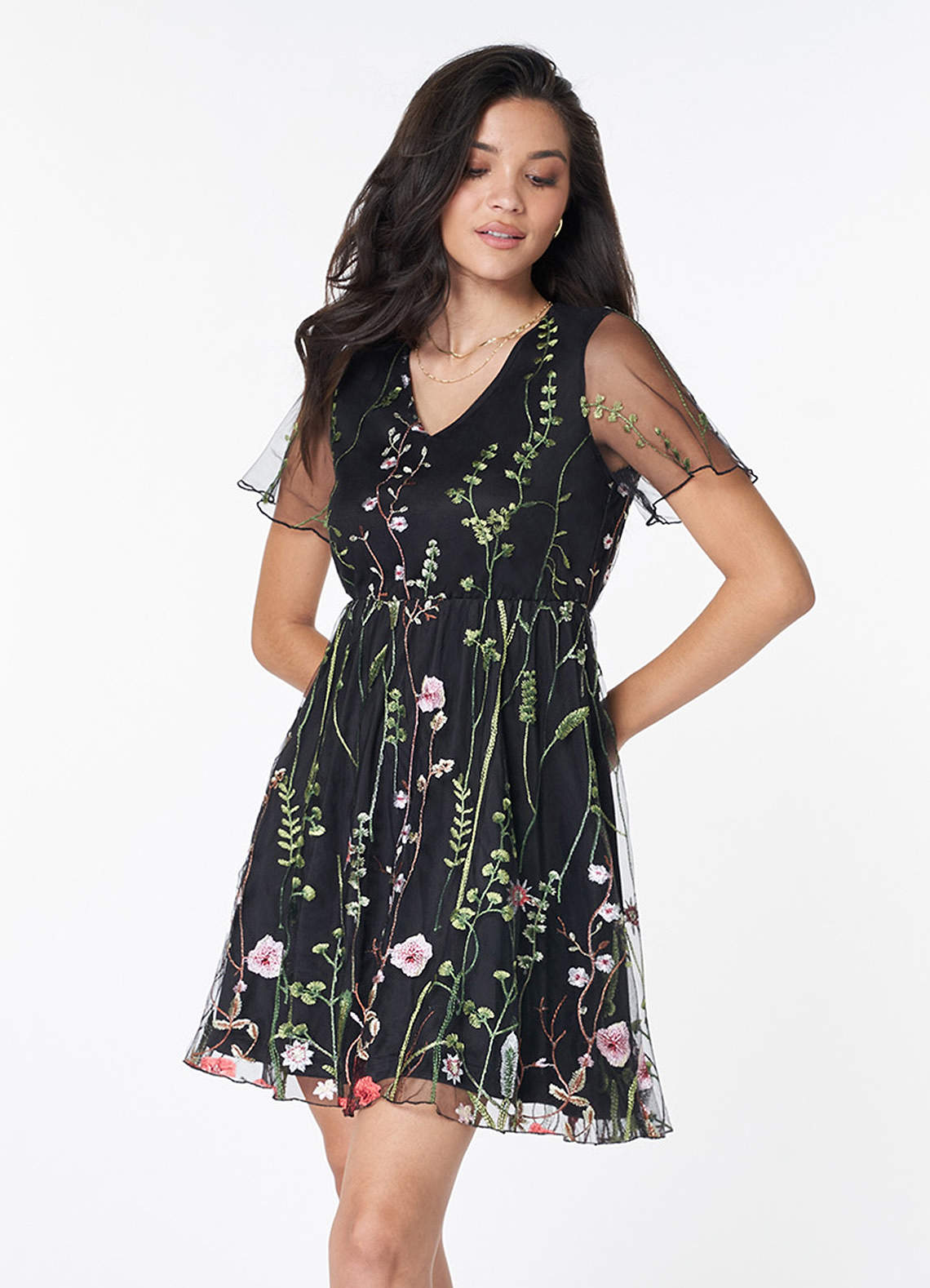 Black Darling Romance Black Floral Embroidery Mini Dress Dresses | Azazie