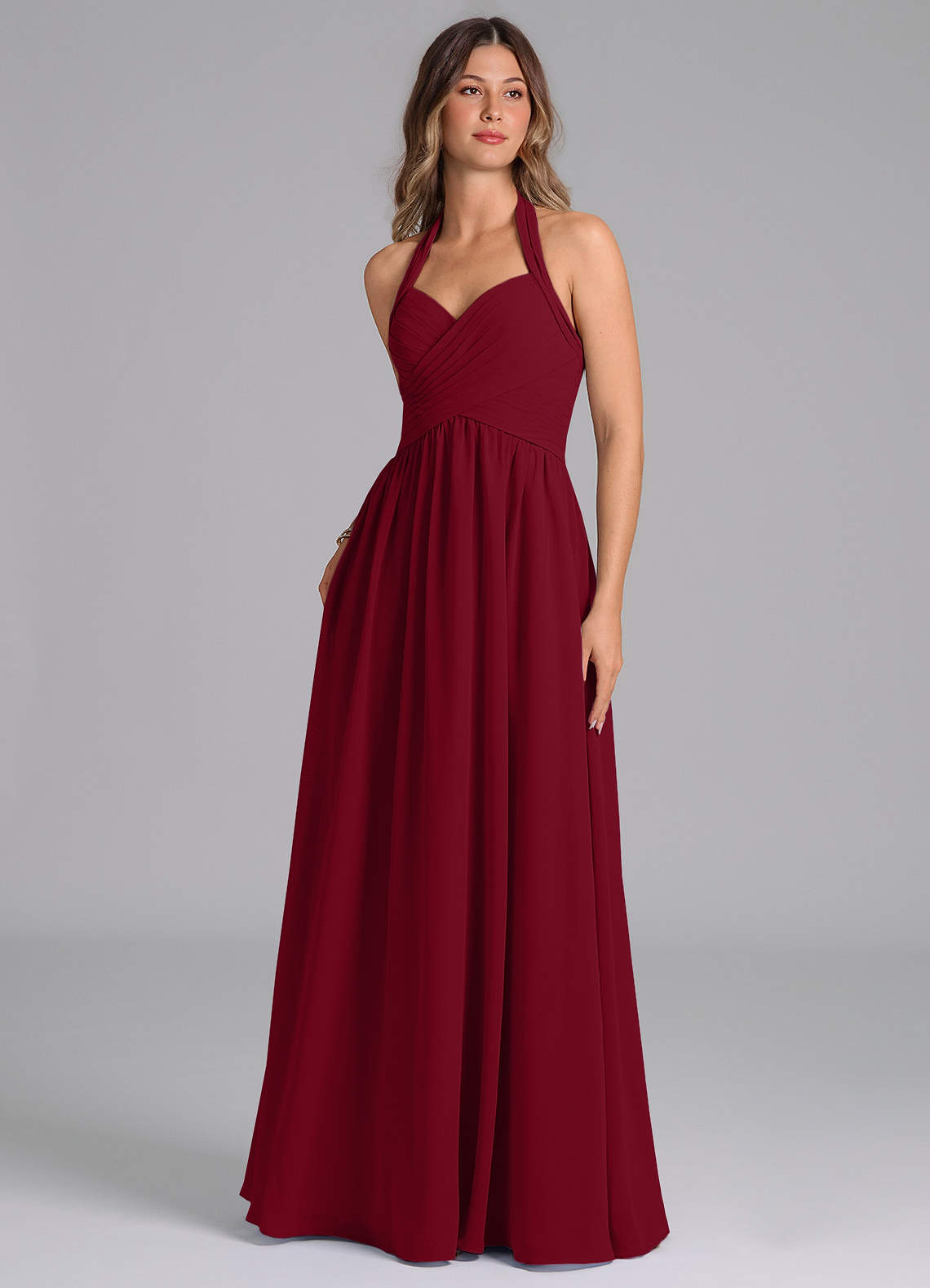 Azazie Darlyn Brautjungfernkleider A-Linie Plissee Chiffon Kleid Burgunderrot image1