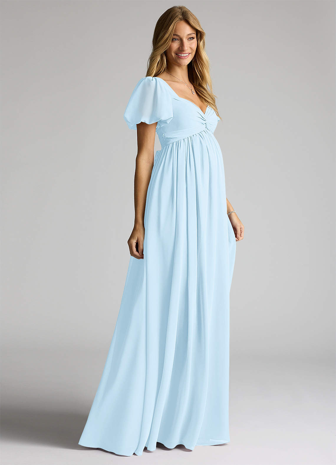 Azazie Madisynn Maternity Bridesmaid Dresses Bow Chiffon Floor-Length Dress image2