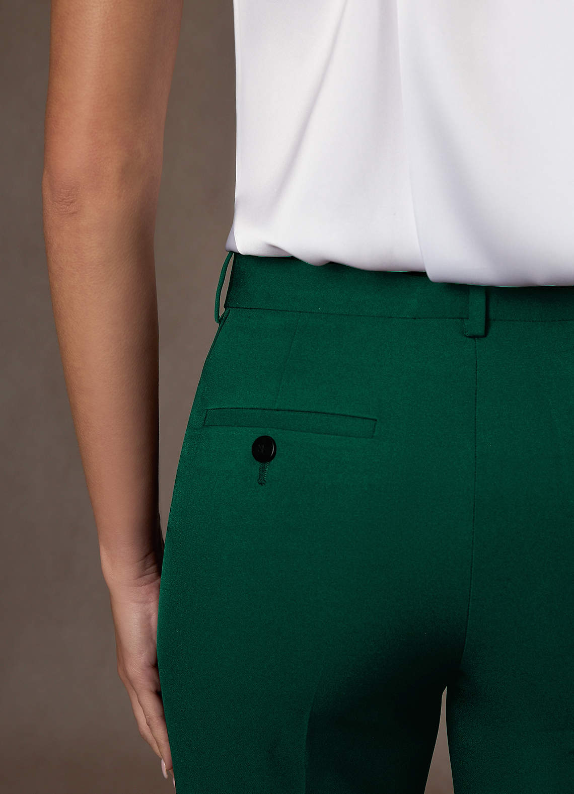 front Whitney Emerald Structured Stretch Full Length Dress Pants