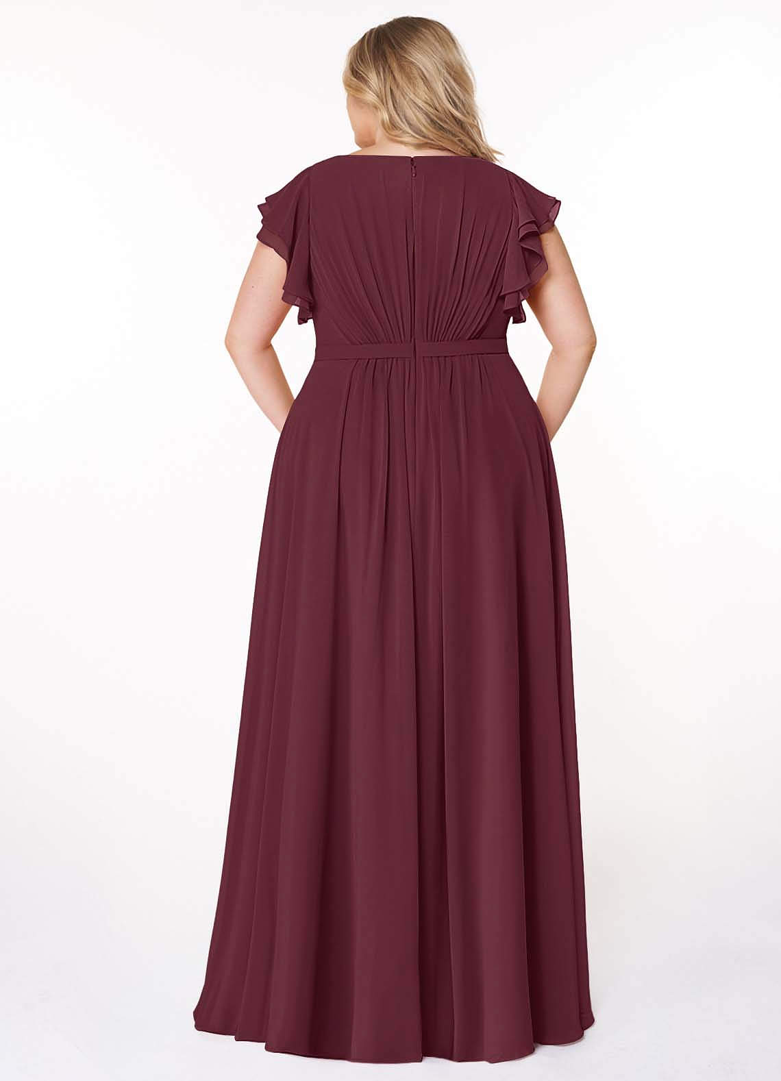 Azazie Daphne Modest Bridesmaid Dresses A-Line Ruffled Chiffon Floor-Length Dress image7
