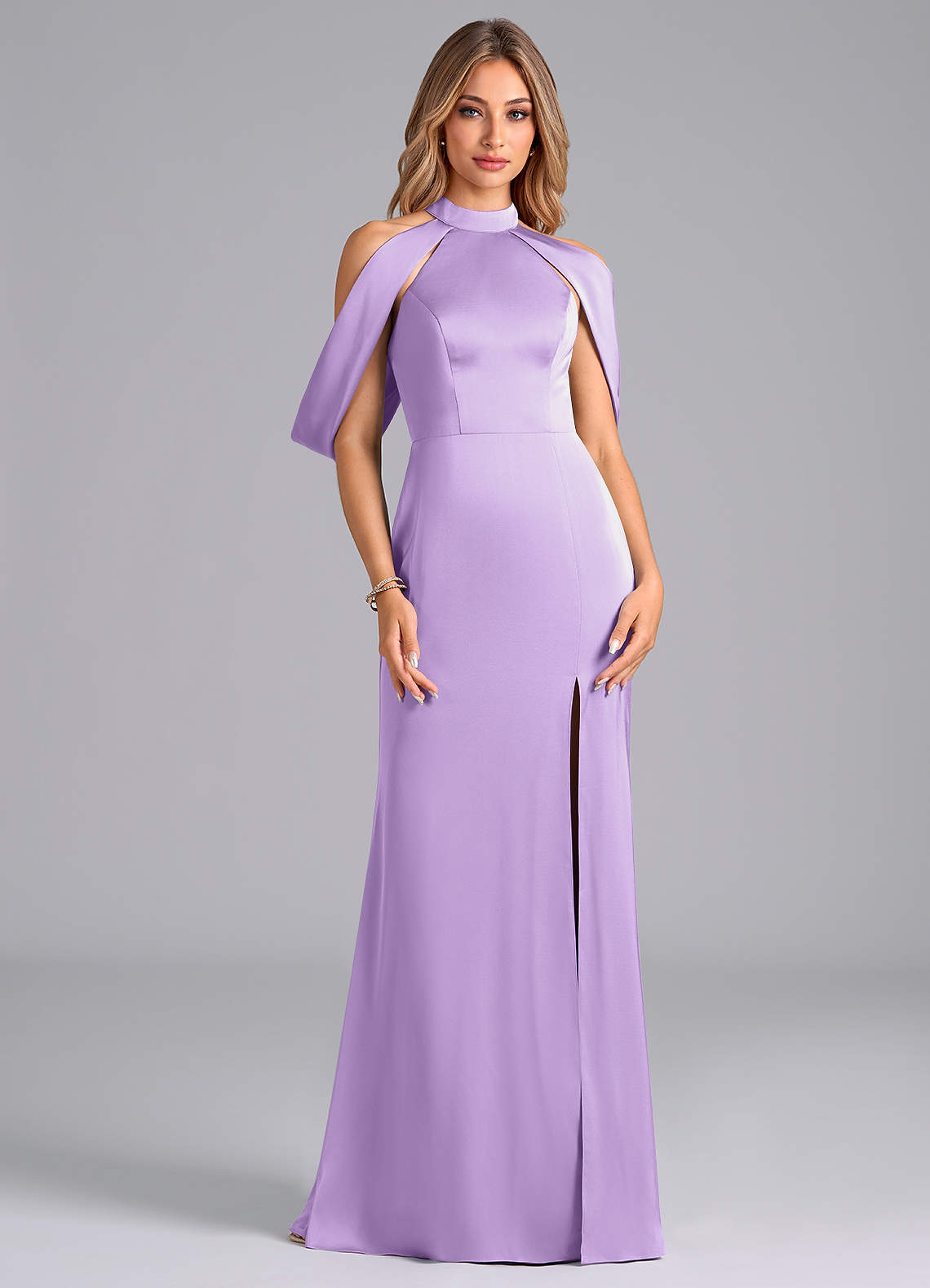 Azazie Bonny Bridesmaid Dresses Lilac Mermaid Off the Shoulder Stretch Satin Dress image1