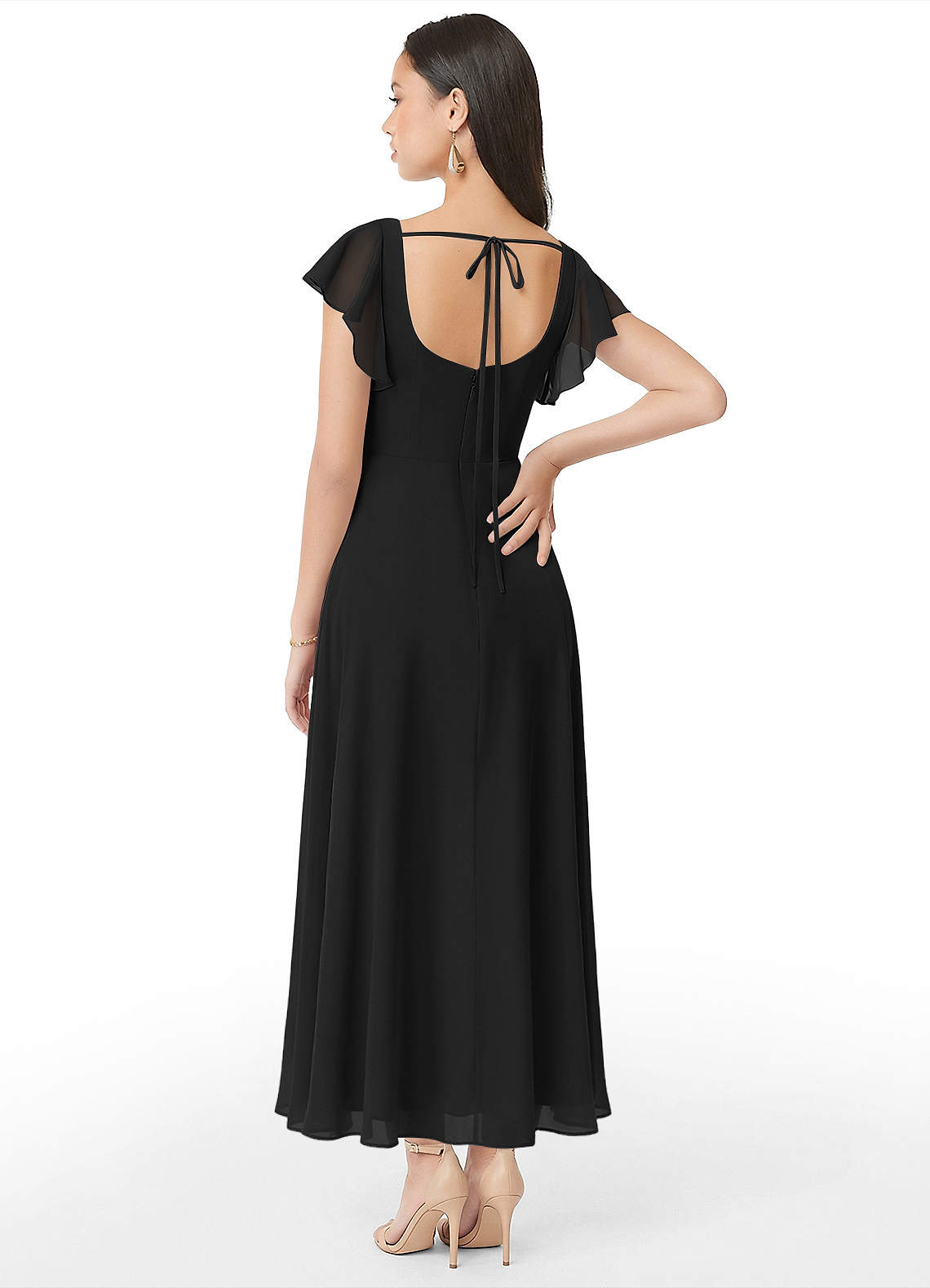 azazie black chiffon bridesmaid dress Azazie Zeya