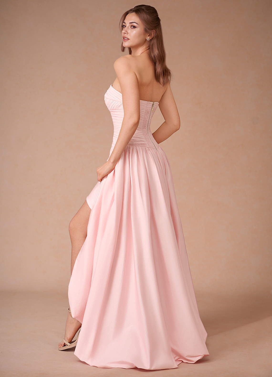Elysia Strawberry Pink Pleated Gown Ready to Ship | Azazie CA