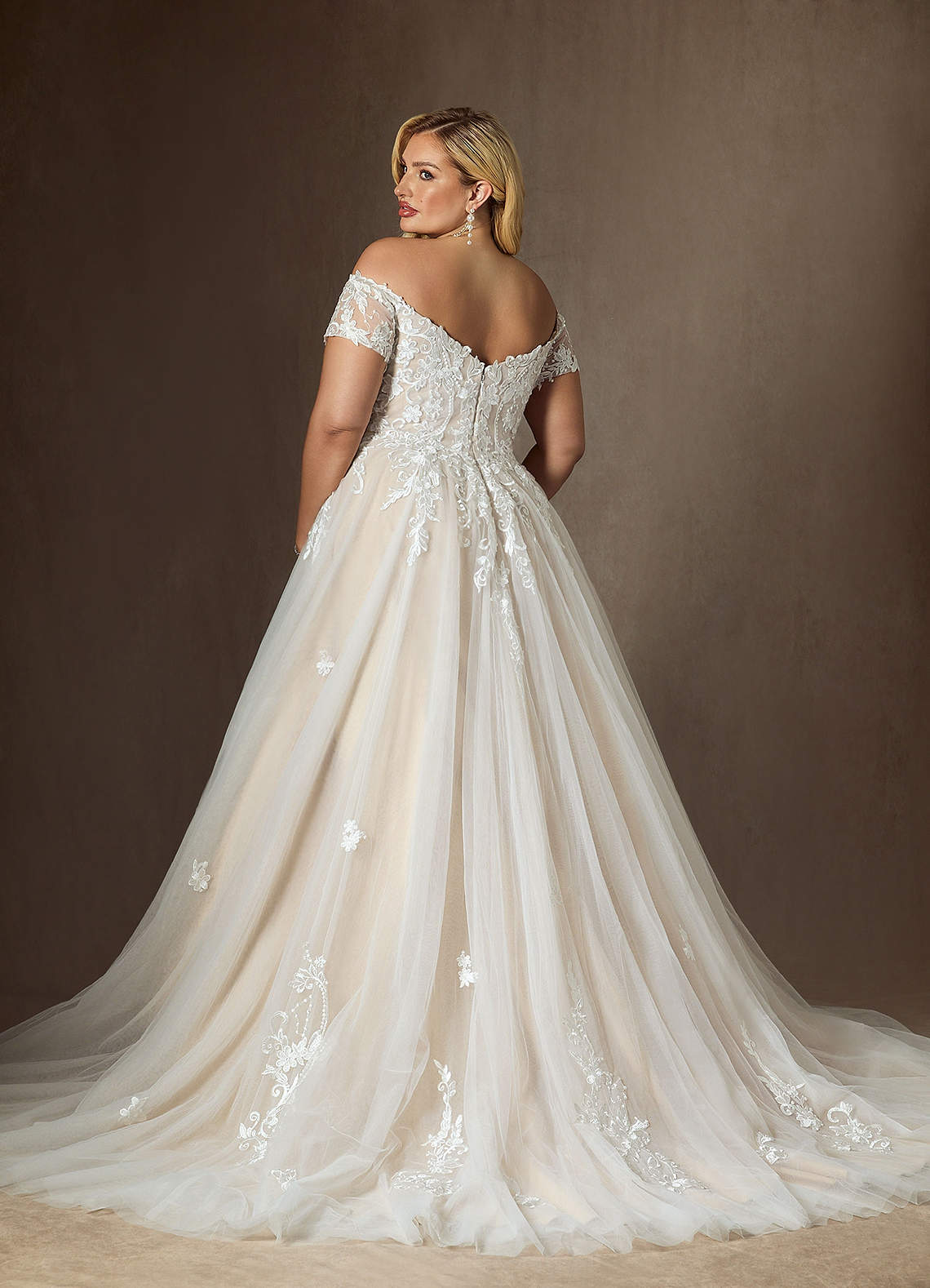 Azazie Rowe Wedding Dresses Diamond White Champagne Ball-Gown Off the Shoulder Tulle Dress image9