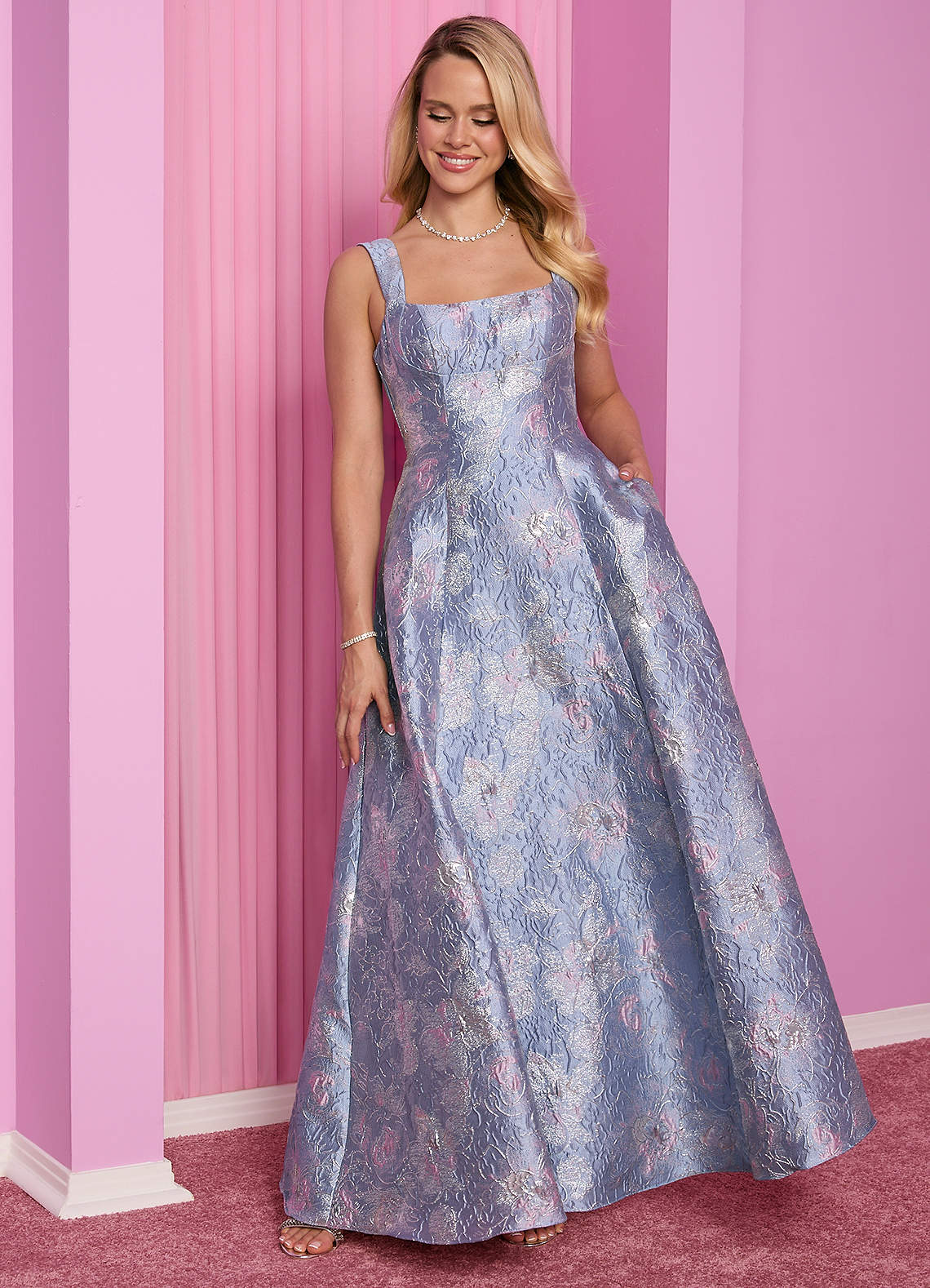 Barbie™ ❤ AZAZIE 4012 Bow Metallic Brocade A-Line Dress image1