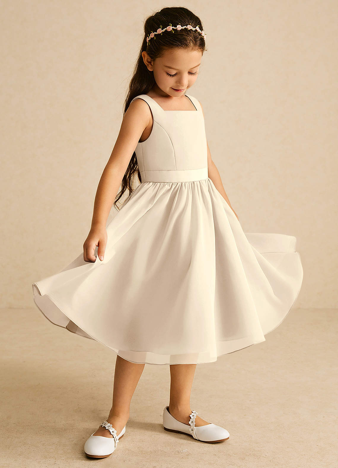 Azazie Ari Flower Girl Dresses Champagne A-Line Sleeveless Chiffon Dress image1