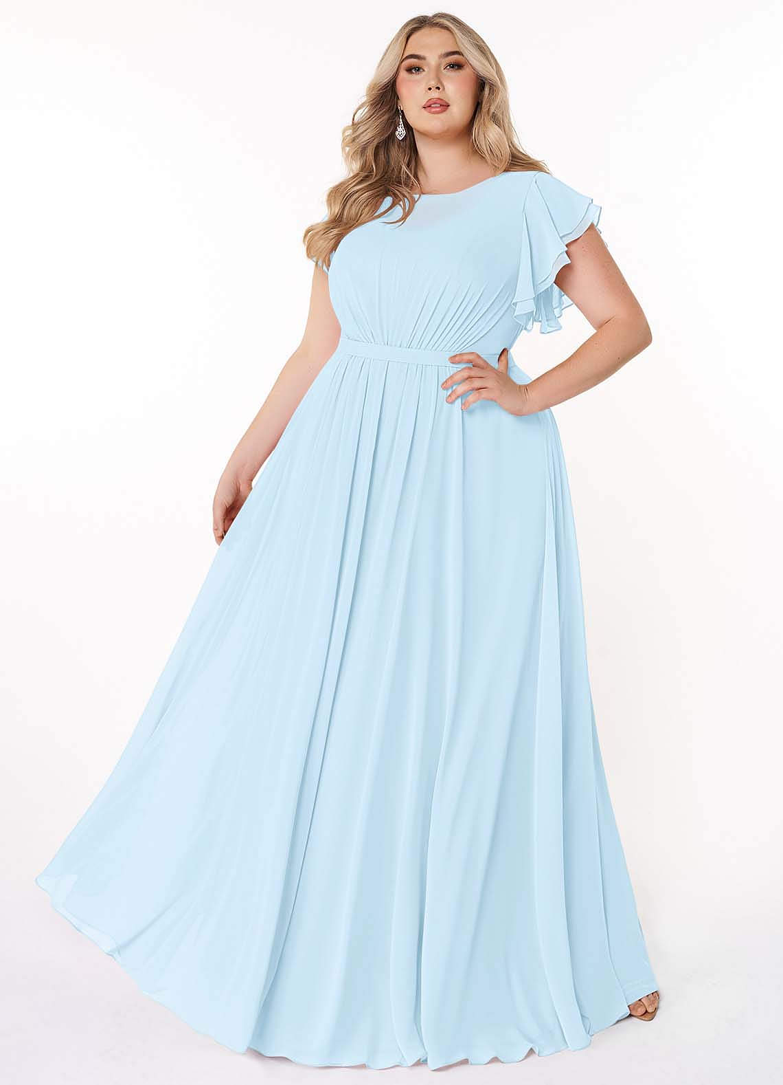 Azazie Daphne Modest Bridesmaid Dresses A-Line Ruffled Chiffon Floor-Length Dress image1