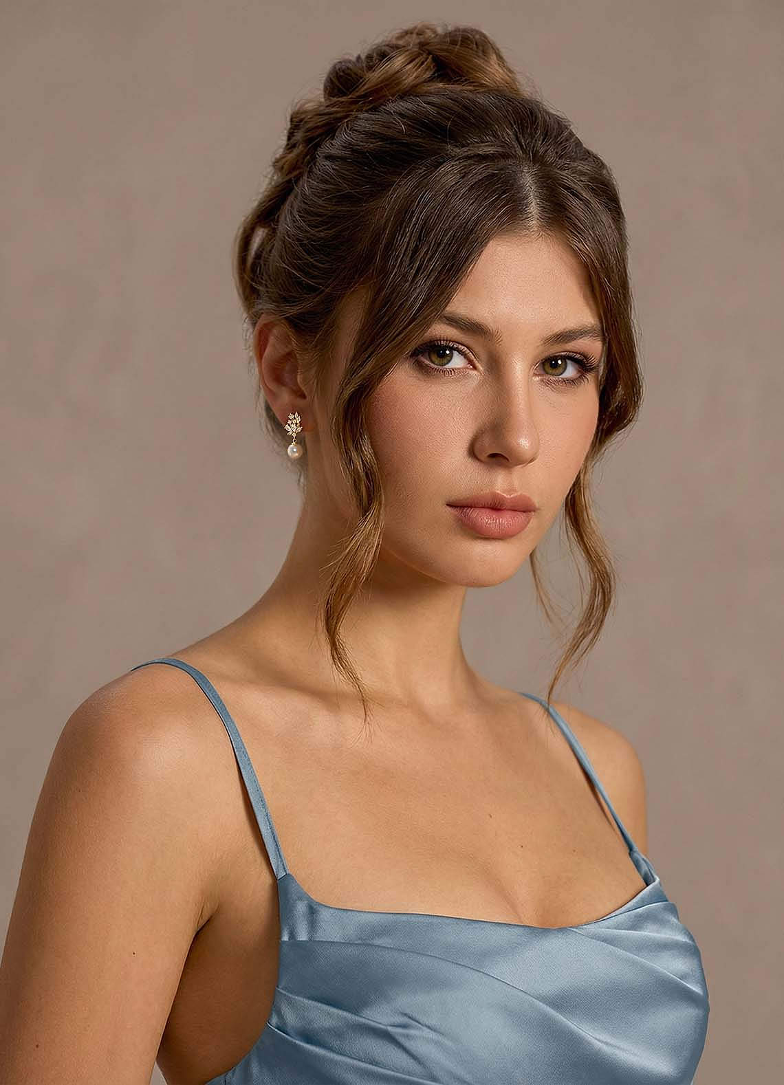 front Crystal Foliage and Pearl Dangle Earrings