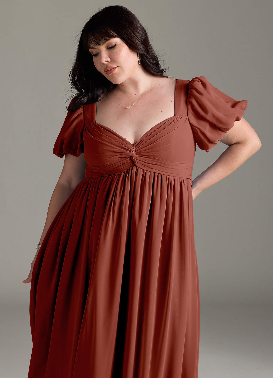 Azazie Madisynn Probar vestidos en casa Vestido de Lazo Hasta el suelo Gasa image8