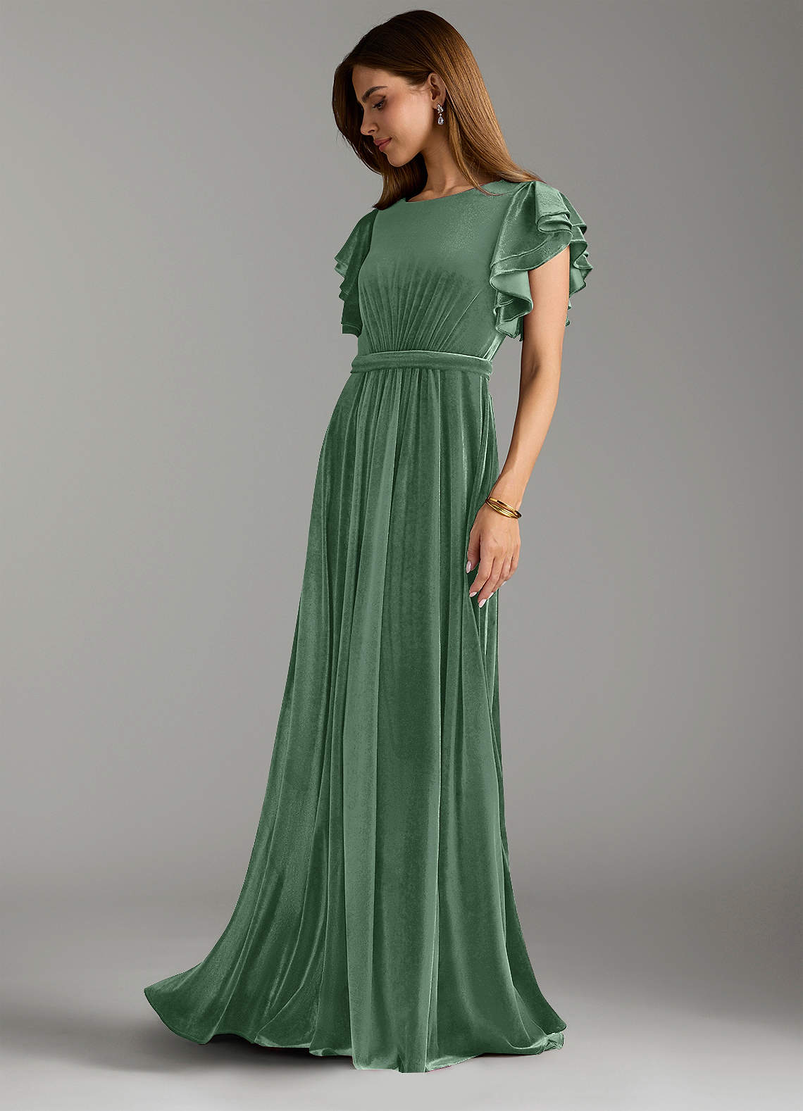 Azazie Daphne Final Sale A-Line Velvet Floor-Length Dress with Belt image3