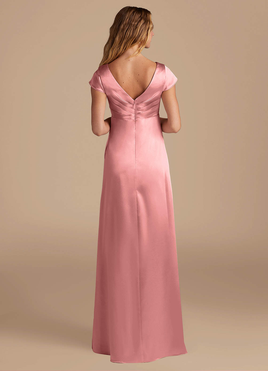 Azazie Allessia Venda final Vestido Linha A Comprimento do chão Cetim Metálico image4