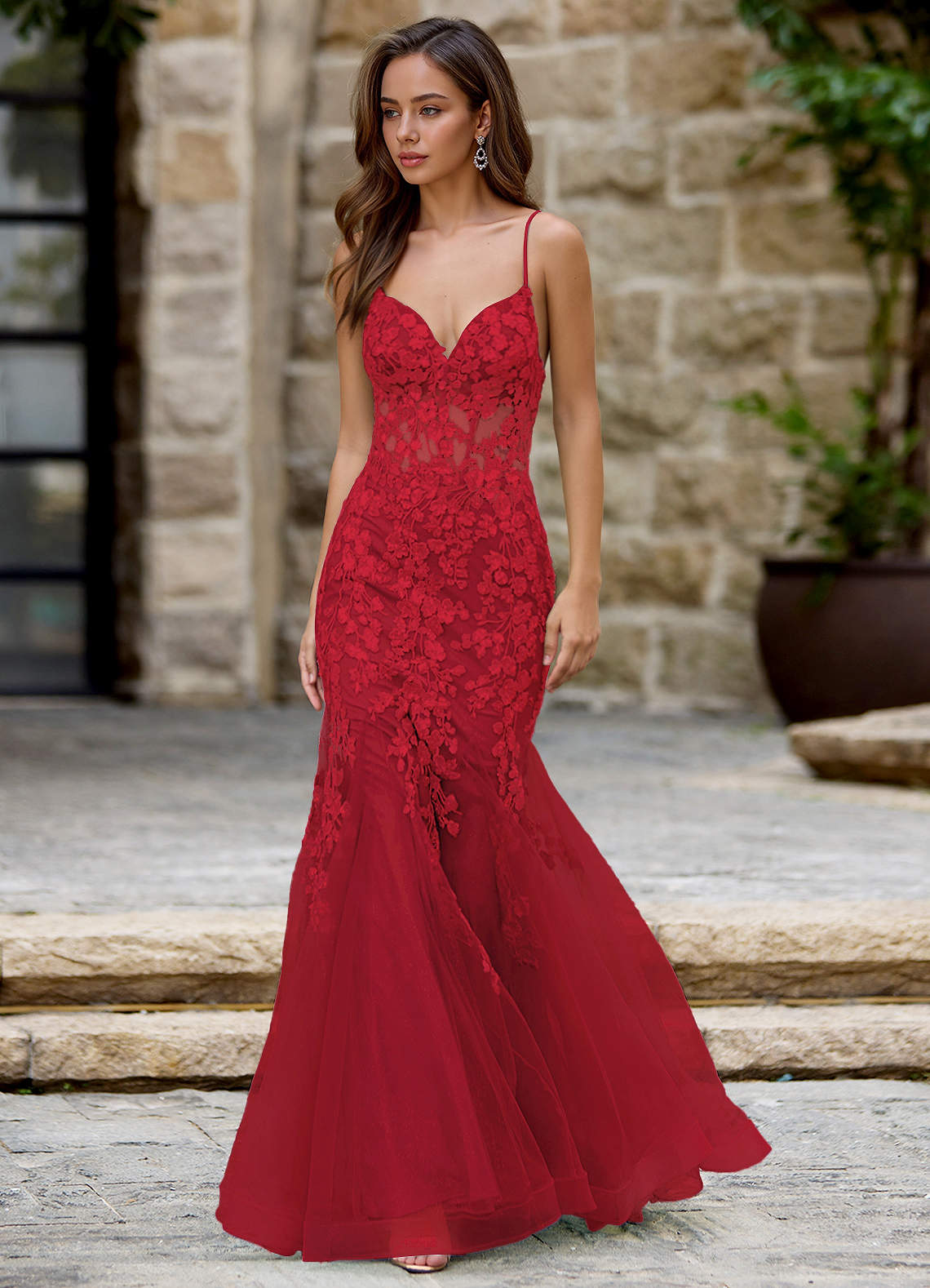 Dentelle Rojo Vestido de fiesta de sirena image5