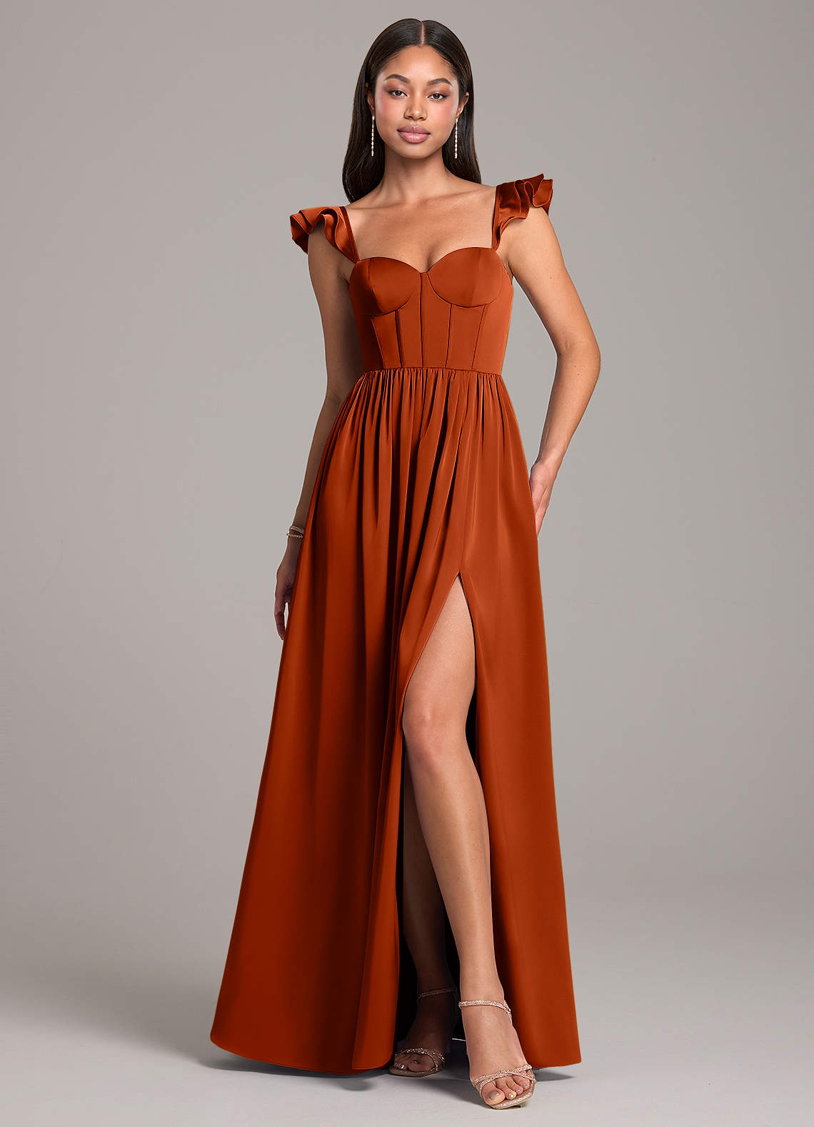 paprika bridesmaid dresses Azazie Denisse COLOR:BLACK/GOLD MODEL INFO Model is caelinyc sheath dress Women's Pink Ribbed Asymmetric