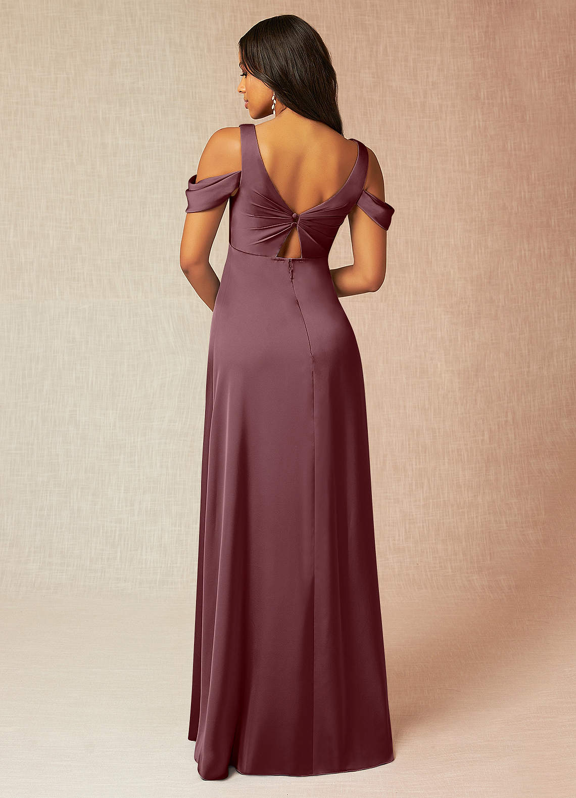 Azazie Rhea Brautjungfernkleider für Schwangere A-Linie Schulternfrei Gefaltet Stretch-Satin Bodenlänge Kleid image1