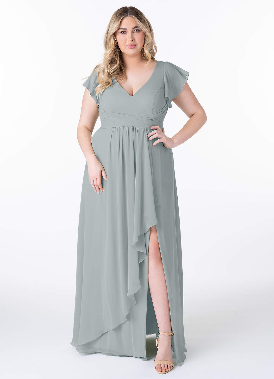 Azazie Omari Bridesmaid Dresses Dolphin Grey A-Line Chiffon Dress image6