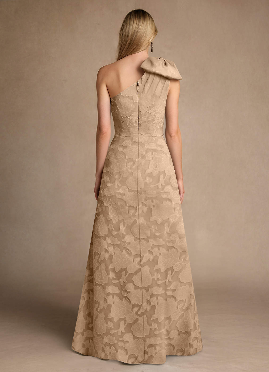 Azazie Easton Mother of the Bride Dresses Champagne Ball-Gown One Shoulder Floral Burnout Dress image1