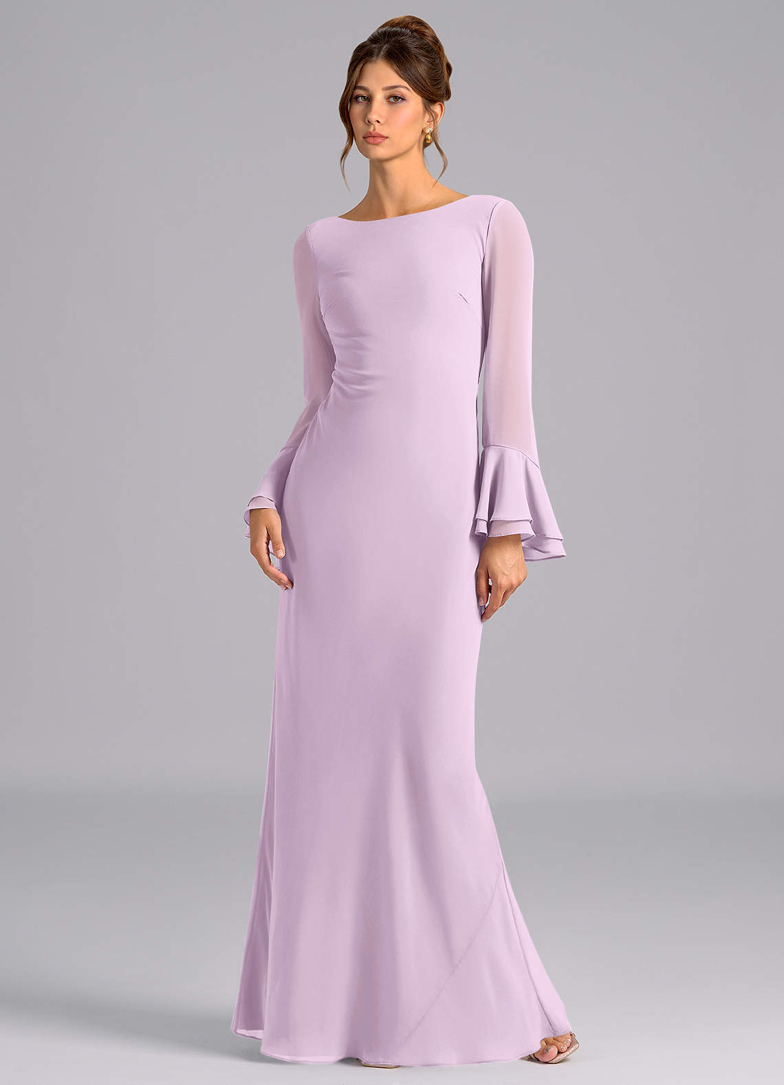 Azazie Leone Jurken voor bruidsmeisjes Jurk van Chiffon met Zeemeermin Korset Frosted Lila image1