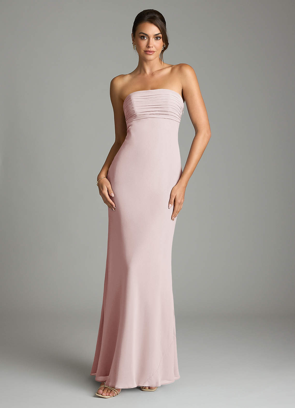 Azazie Saylor Vestidos de damas de honor Vestido de Rosa Rubor de Gasa de Corte Sirena con Sin tirantes image2